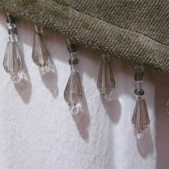 Curtain Valance with Beaded Trim Fringe Scalloped Olive Green 54 x 17.5 - Picture 3 of 16